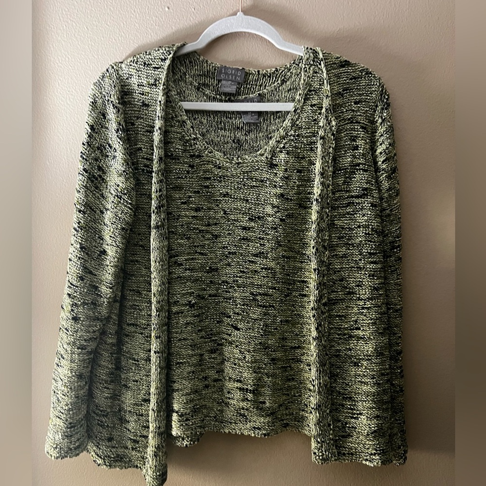 Sigrid Olsen Textured Knit Twinset – Size Medium Green Sweater